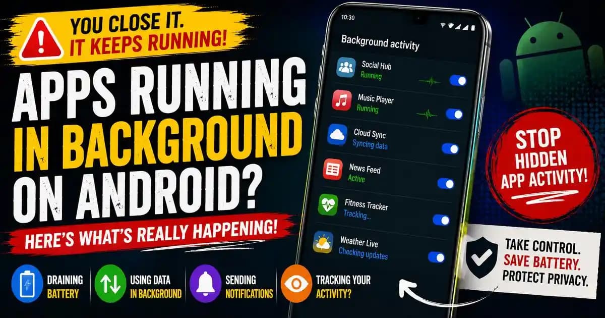 Apps running in background Android devices causing battery drain and background activity after being swiped away