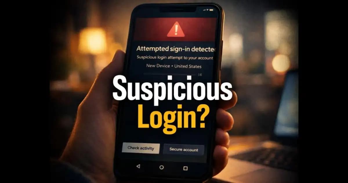 smartphone showing suspicious login attempt notification and security alert