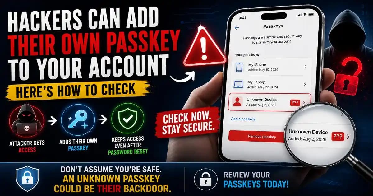 Unauthorized passkey added to an account and how to check and remove it