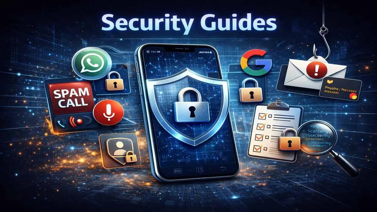 Online security guide concept showing shield protecting smartphone and user accounts